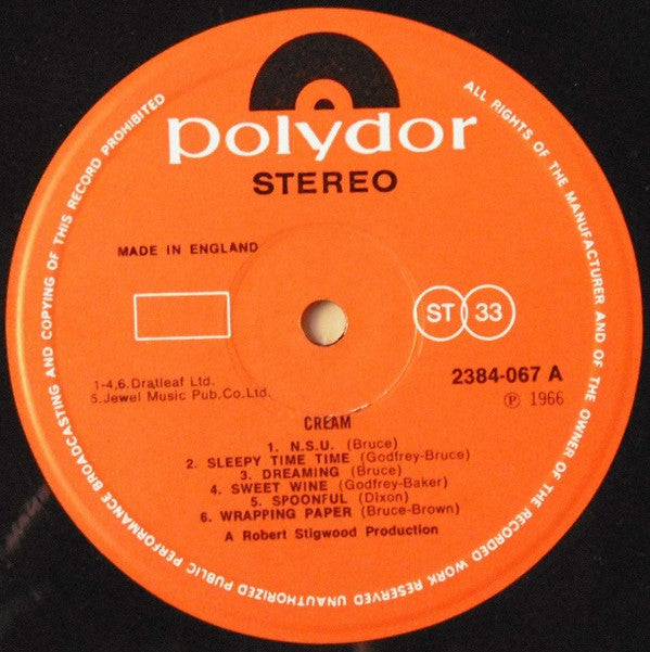 Cream (2) - Cream (Vinyl, LP, Album, Reissue, Stereo) Very Good Plus (VG+) / Very Good (VG)