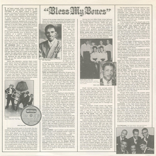 Various - "Bless My Bones" Memphis Gospel Radio - The Fifties (Vinyl, LP, Compilation, Mono) Very Good Plus (VG+) / Very Good (VG)