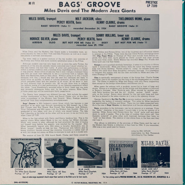 Miles Davis - Bags Groove (Vinyl, LP, Album, Reissue, Mono)