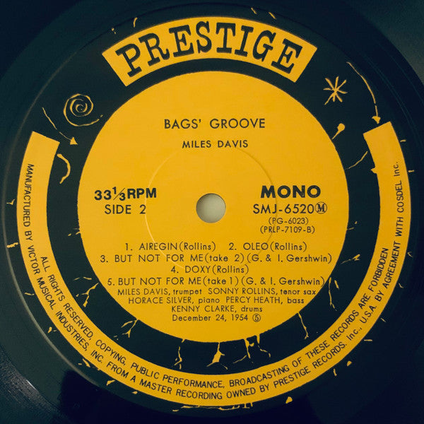 Miles Davis - Bags Groove (Vinyl, LP, Album, Reissue, Mono)