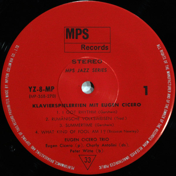 Eugen Cicero - Klavierspielereien (Vinyl, LP, Reissue) Very Good Plus (VG+) / Very Good Plus (VG+)