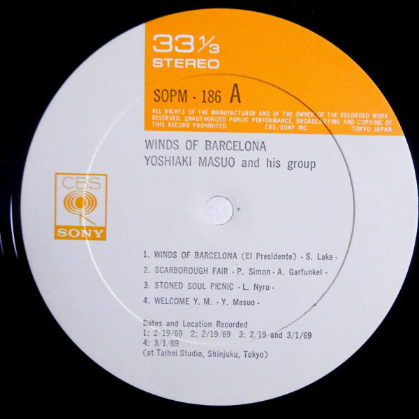 Yoshiaki Masuo And His Group - Winds Of Barcelona (Vinyl, LP, Album, Reissue) Very Good (VG) / Good Plus (G+)
