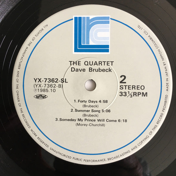 Dave Brubeck - The Quartet (Vinyl, LP, Compilation, Reissue, Stereo) Near Mint (NM or M-) / Very Good Plus (VG+)