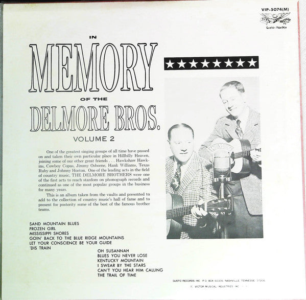 The Delmore Brothers - In Memory Of The Delmore Bros. Volume 2 (Vinyl, LP, Compilation, Mono) Near Mint (NM or M-) / Very Good Plus (VG+)