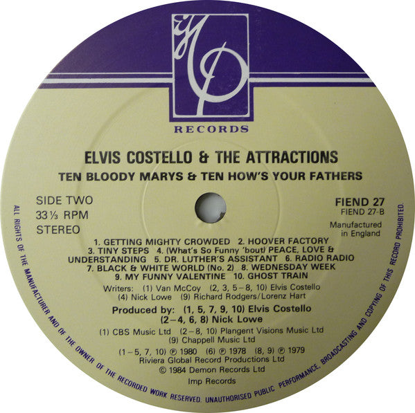 Elvis Costello & The Attractions - Ten Bloody Marys & Ten How's Your Fathers (Vinyl, LP, Compilation, Reissue) Very Good (VG) / Very Good Plus (VG+)