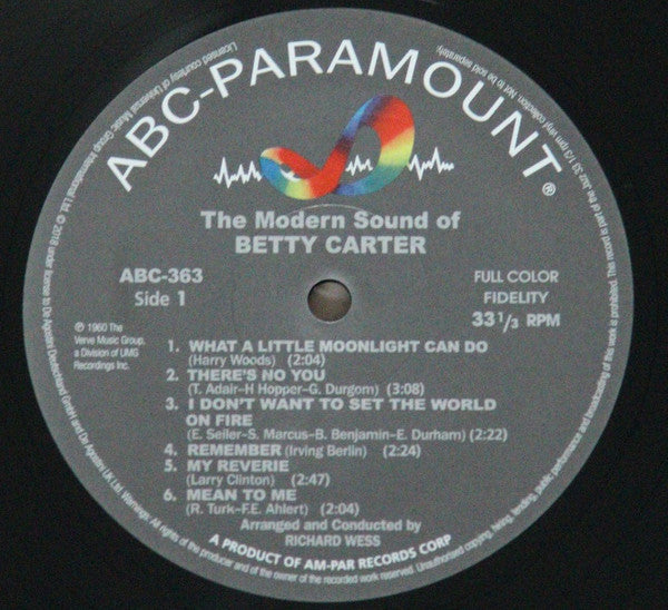 Betty Carter - The Modern Sound Of Betty Carter (Vinyl, LP, Album, Reissue, Mono) Very Good Plus (VG+) / Very Good Plus (VG+)