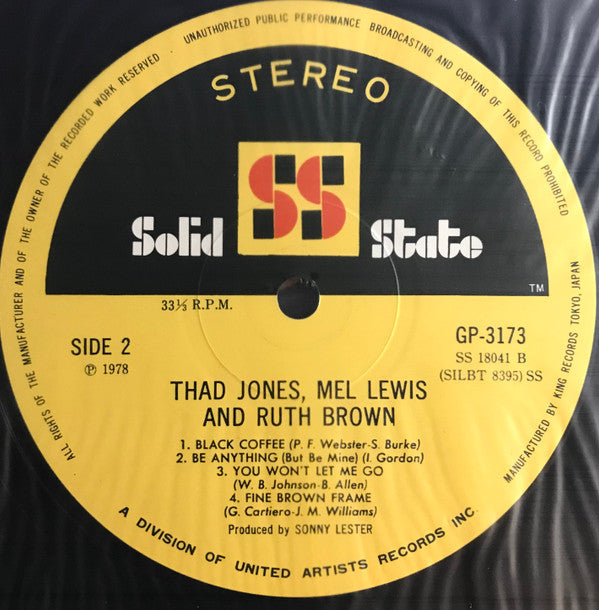 Thad Jones & Mel Lewis - The Big Band Sound Of Thad Jones • Mel Lewis Featuring Miss Ruth Brown (Vinyl, LP, Album, Stereo) Good Plus (G+) / Very Good (VG)