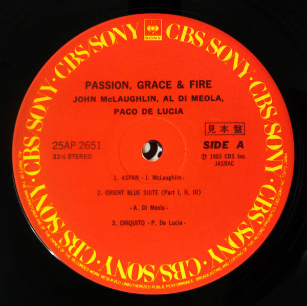 John McLaughlin - Passion, Grace & Fire (Vinyl, LP, Album, Promo) Mint (M) / Mint (M)