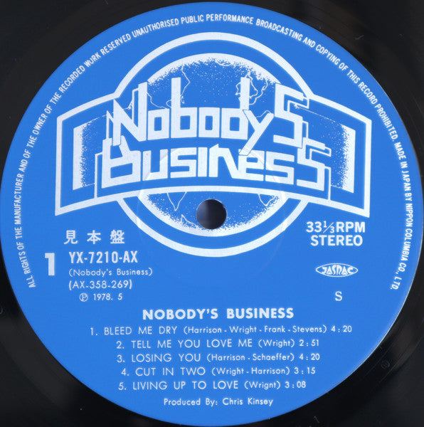 Nobody's Business - Nobody's Business (Vinyl, LP, Album, Promo) Very Good Plus (VG+) / Good Plus (G+)