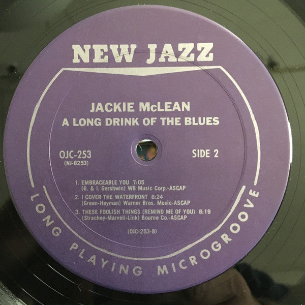 Jackie McLean - A Long Drink Of The Blues (Vinyl, LP, Album, Reissue, Mono) Very Good (VG) / Very Good Plus (VG+)