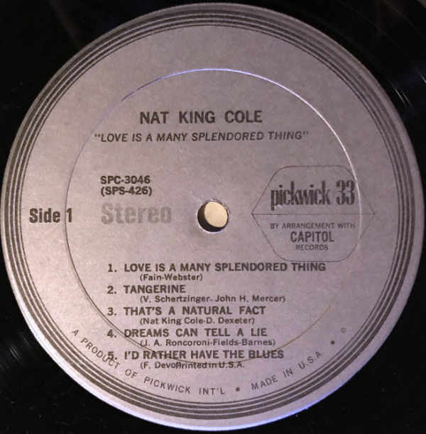 Nat King Cole - Love Is A Many Splendored Thing (Vinyl, LP, Compilation, Stereo) Very Good (VG) / Very Good (VG)
