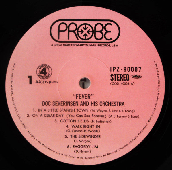Doc Severinsen And His Orchestra - Fever! (Vinyl, LP, Album, Transcription, Quadraphonic) Very Good Plus (VG+) / Very Good (VG)