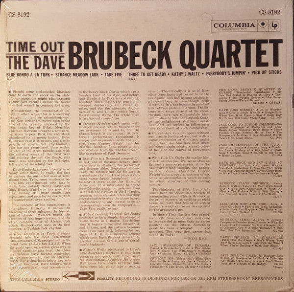 The Dave Brubeck Quartet - Time Out (Vinyl, LP, Album, Reissue, Stereo) Very Good (VG) / Fair (F)