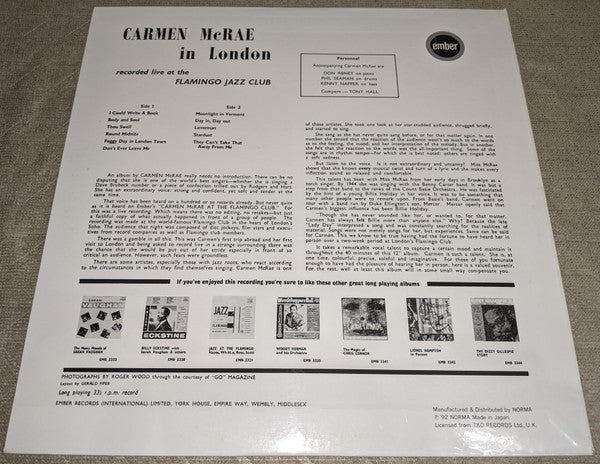 Carmen McRae - Carmen McRae In London (Vinyl, LP, Album, Reissue) Very Good Plus (VG+) / Very Good Plus (VG+)