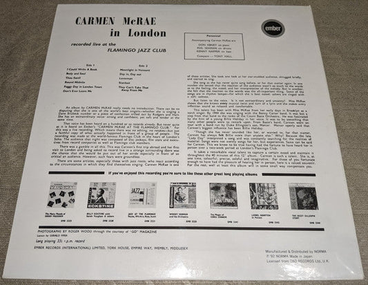 Carmen McRae - Carmen McRae In London (Vinyl, LP, Album, Reissue) Very Good Plus (VG+) / Very Good Plus (VG+)