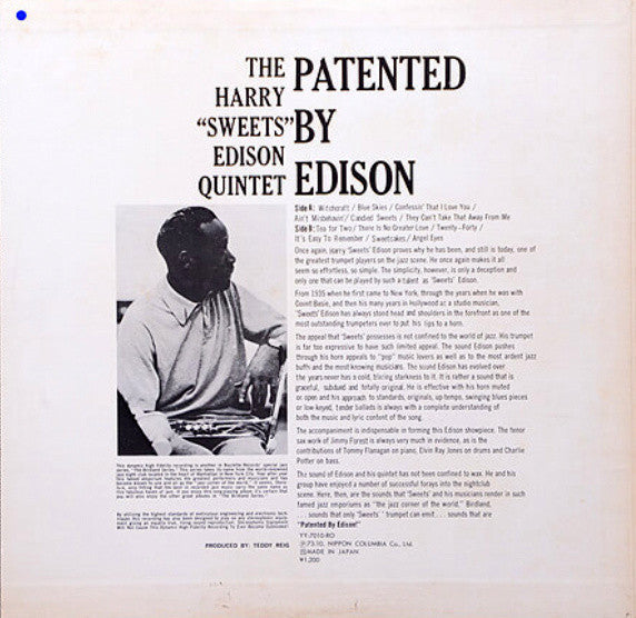 The Harry "Sweets" Edison Quintet - Patented By Edison (Vinyl, LP, Album, Reissue, Stereo) Good Plus (G+) / Very Good Plus (VG+)