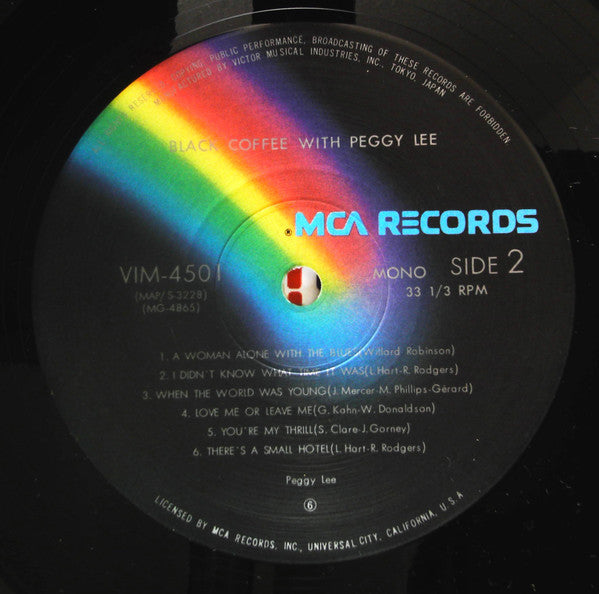 Peggy Lee - Black Coffee (Vinyl, LP, Mono, Reissue) Very Good Plus (VG+) / Very Good (VG)
