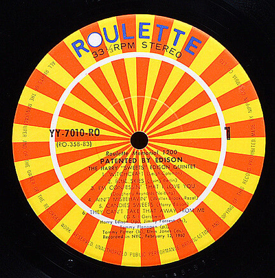 The Harry "Sweets" Edison Quintet - Patented By Edison (Vinyl, LP, Album, Reissue, Stereo) Good Plus (G+) / Very Good Plus (VG+)