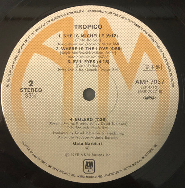 Gato Barbieri - Tropico (Vinyl, LP, Album, Promo, Stereo) Very Good (VG) / Very Good Plus (VG+)