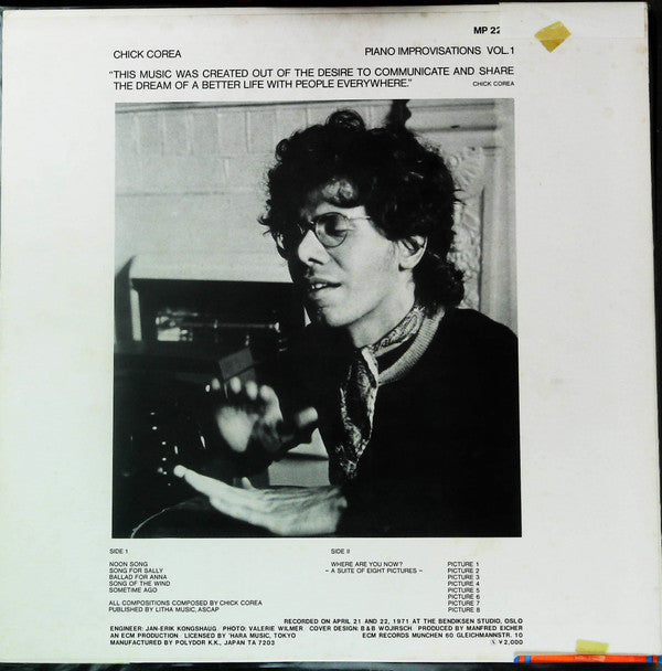 Chick Corea - Piano Improvisations Vol. 1 (Vinyl, LP, Album, Reissue)