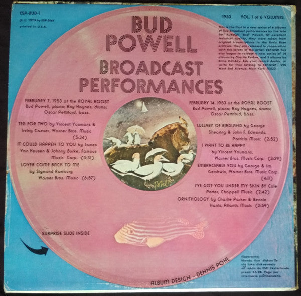 Bud Powell - Broadcast Performances 1953, Vol. 1 Of 6 Volumes (Vinyl, LP) Very Good (VG) / Very Good Plus (VG+)