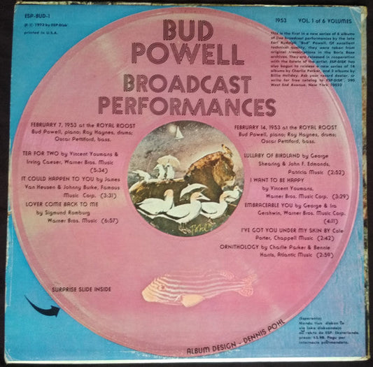 Bud Powell - Broadcast Performances 1953, Vol. 1 Of 6 Volumes (Vinyl, LP) Very Good (VG) / Very Good Plus (VG+)