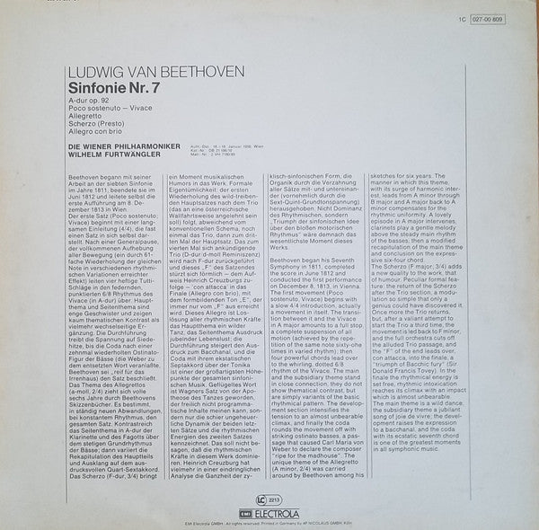 Ludwig van Beethoven - Sinfonie Nr. 7 (Vinyl, LP, Mono) Very Good Plus (VG+) / Very Good (VG)