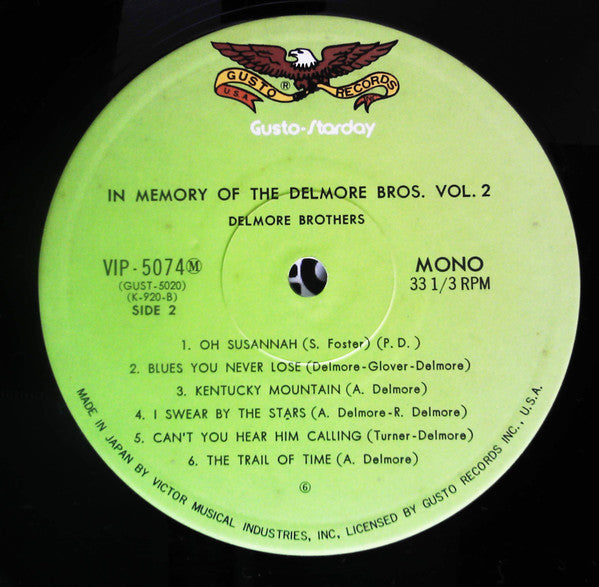 The Delmore Brothers - In Memory Of The Delmore Bros. Volume 2 (Vinyl, LP, Compilation, Mono) Near Mint (NM or M-) / Very Good Plus (VG+)