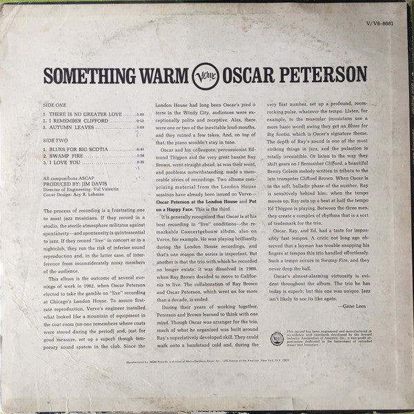 Oscar Peterson - Something Warm (Vinyl, LP, Album, Stereo) Good Plus (G+) / Good Plus (G+)