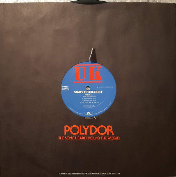 UK (3) - Night After Night (Vinyl, LP, Album) Very Good Plus (VG+) / Very Good (VG)