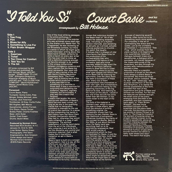 Count Basie Orchestra - I Told You So (Vinyl, LP) Very Good (VG) / Good Plus (G+)