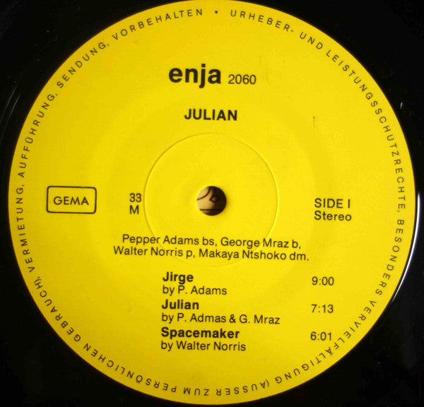 Pepper Adams - Julian (Vinyl, LP, Album, Stereo) Very Good (VG) / Good Plus (G+)