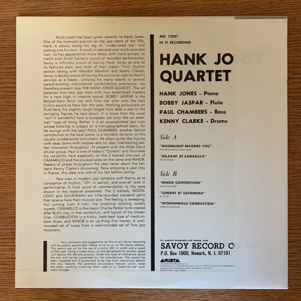 Hank Jones Trio - Hank Jones' Quartet (Vinyl, LP, Mono) Good Plus (G+) / Very Good Plus (VG+)