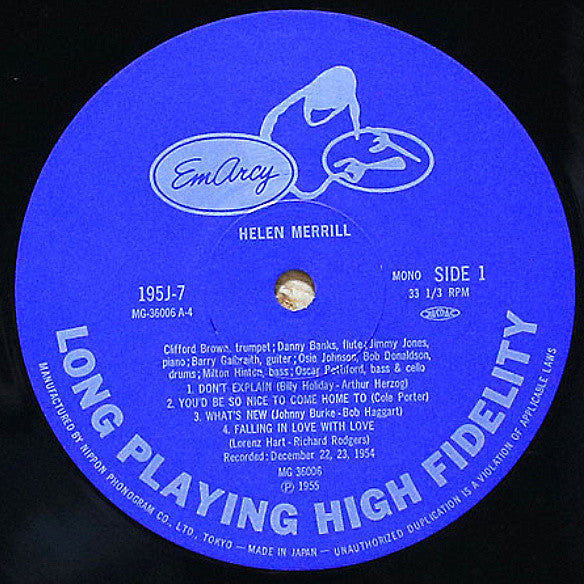 Helen Merrill - Helen Merrill (Vinyl, LP, Album, Reissue, Mono) Very Good Plus (VG+) / Very Good Plus (VG+)