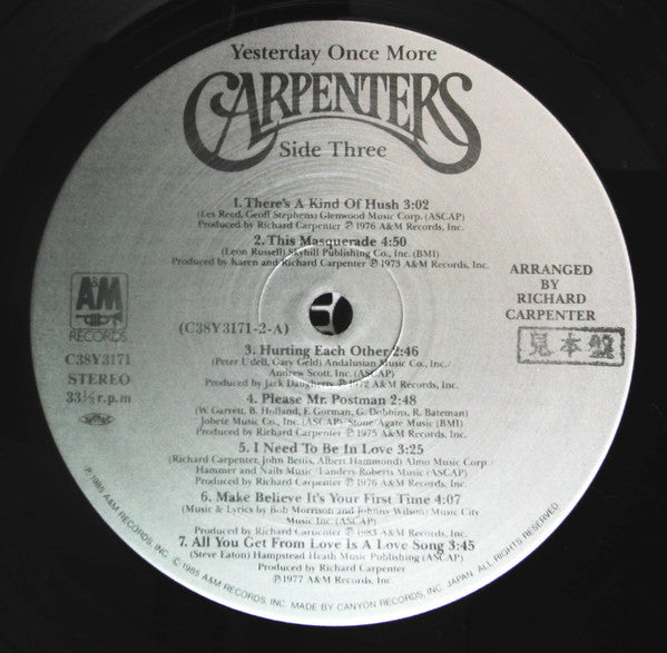 Carpenters - Yesterday Once More (2xVinyl, LP, Compilation, Promo, Reissue) Very Good Plus (VG+) / Very Good Plus (VG+)