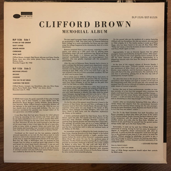 Clifford Brown - Memorial Album (Vinyl, LP, Compilation, Stereo) Very Good (VG) / Very Good Plus (VG+)