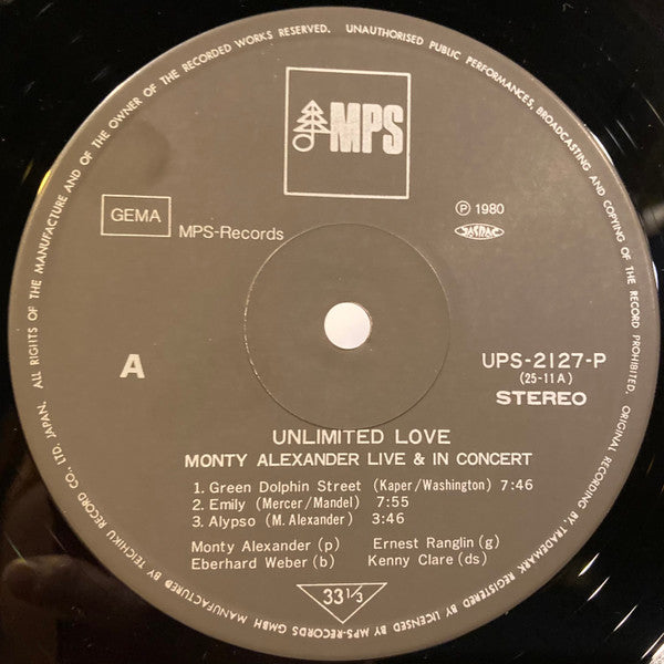 Monty Alexander - Unlimited Love (Live & In Concert) (Vinyl, LP, Album, Reissue, Stereo) Very Good Plus (VG+) / Very Good Plus (VG+)