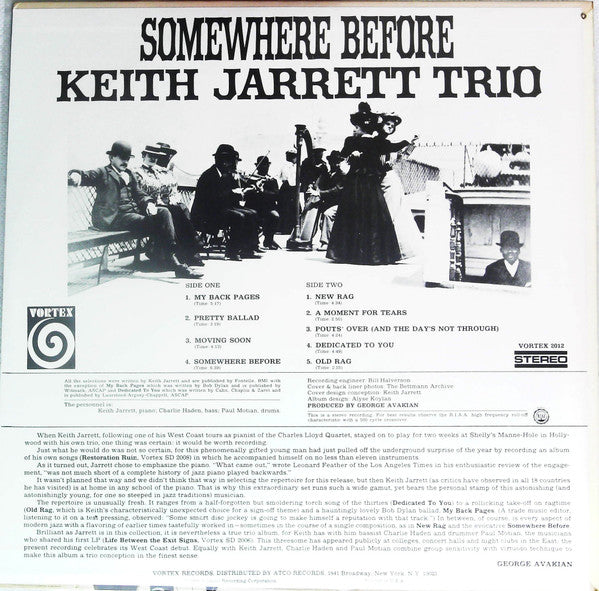 Keith Jarrett Trio - Somewhere Before (Vinyl, LP, Album, Stereo) Very Good Plus (VG+) / Very Good Plus (VG+)