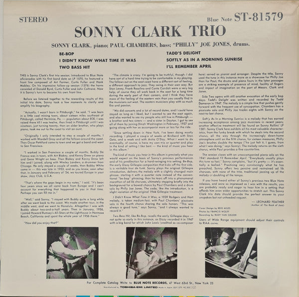 Sonny Clark Trio - Sonny Clark Trio (Vinyl, LP, Album, Reissue, Stereo) Near Mint (NM or M-) / Near Mint (NM or M-)
