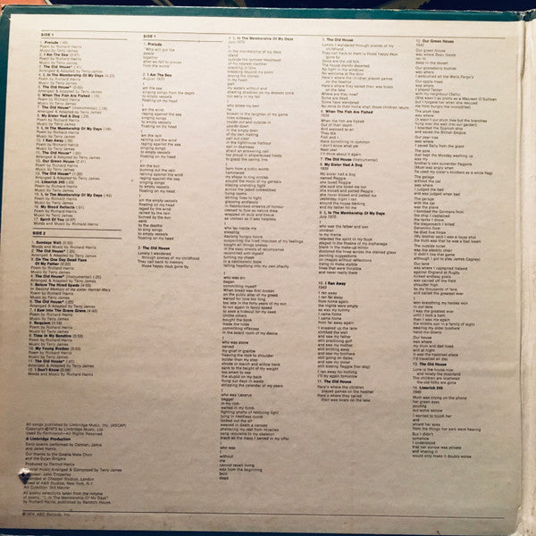 Richard Harris - I, In The Membership Of My Days (Vinyl, LP) Very Good (VG) / Good Plus (G+)