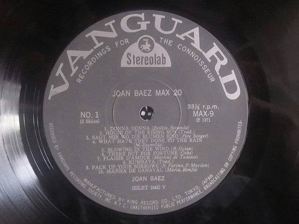 Joan Baez - Joan Baez Max 20 (Vinyl, LP, Album, Compilation, Stereo)
