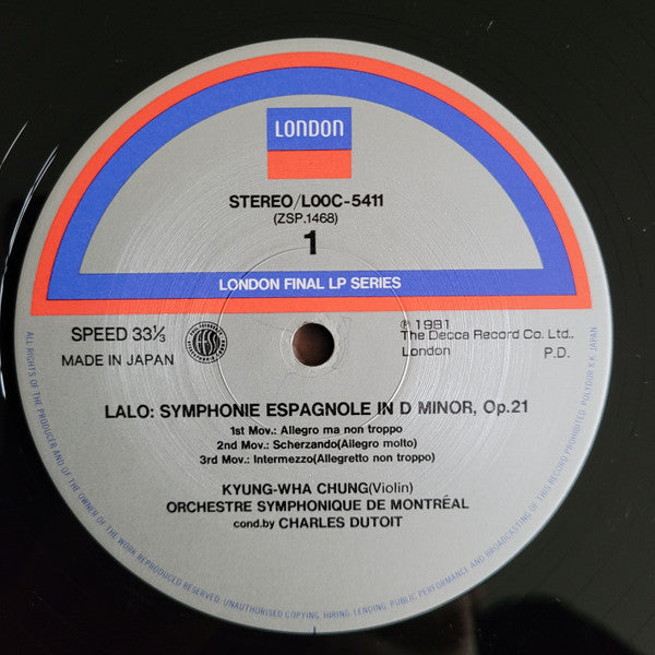 Édouard Lalo - Symphonie Espagnole • Violin Concerto No.1 (Vinyl, LP, Stereo) Very Good Plus (VG+) / Very Good Plus (VG+)