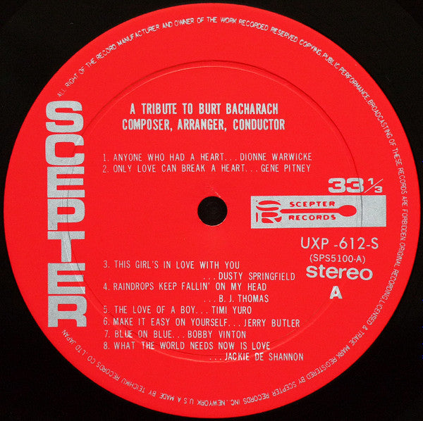 Various - A Tribute To Burt Bacharach Composer, Arranger, Conductor (Vinyl, LP, Compilation) Very Good (VG) / Good Plus (G+)