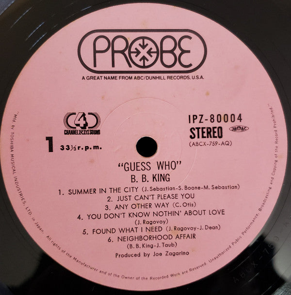 BB King - Guess Who (Vinyl, LP, Album, Quadraphonic) Very Good (VG) / Very Good Plus (VG+)