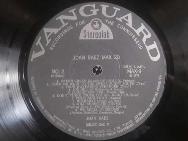 Joan Baez - Joan Baez Max 20 (Vinyl, LP, Album, Compilation, Stereo)