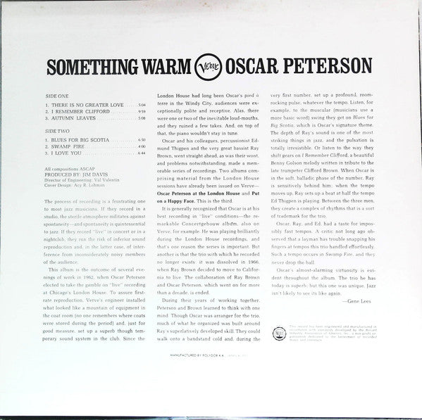 Oscar Peterson - Something Warm (Vinyl, LP, Album, Reissue, Stereo) Near Mint (NM or M-) / Very Good Plus (VG+)