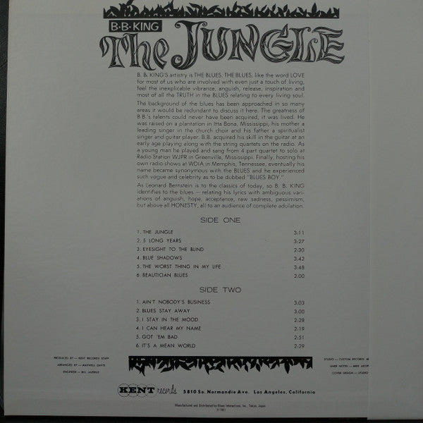 BB King - The Jungle (Vinyl, LP, Album, Limited Edition, Reissue, Mono) Very Good (VG) / Very Good (VG)