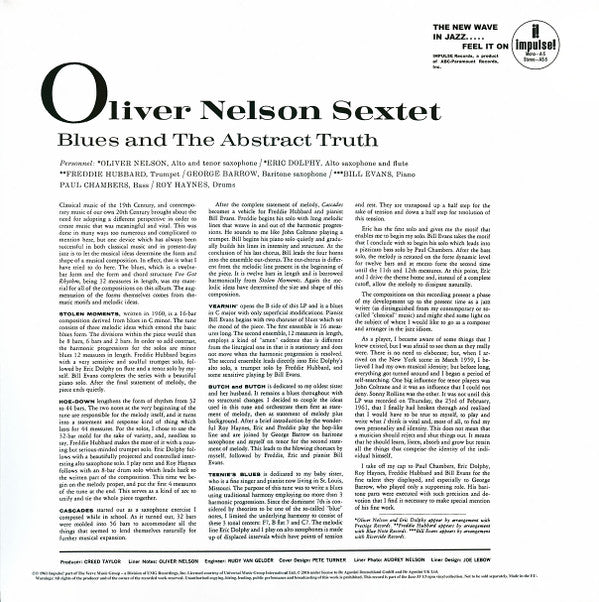 Oliver Nelson - The Blues And The Abstract Truth (Vinyl, LP, Album, Reissue, Stereo) Near Mint (NM or M-) / Near Mint (NM or M-)