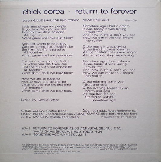Chick Corea - Return To Forever (Vinyl, LP, Album, Reissue) Near Mint (NM or M-) / Very Good Plus (VG+)
