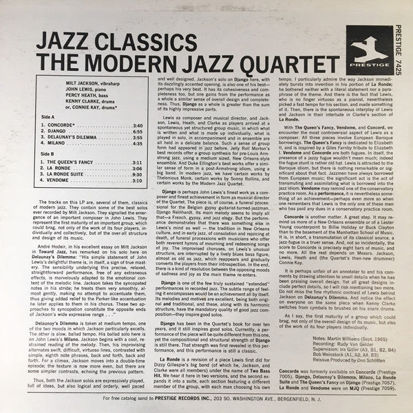 The Modern Jazz Quartet - The Modern Jazz Quartet Plays Jazz Classics (Vinyl, LP, Compilation, Stereo, Remastered) Very Good Plus (VG+) / Very Good Plus (VG+)